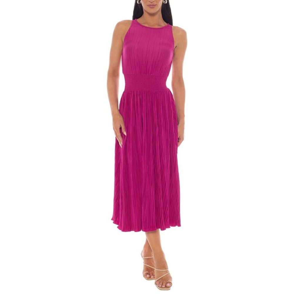 Marina Womens Smocked Waist Midi Dress, Pink